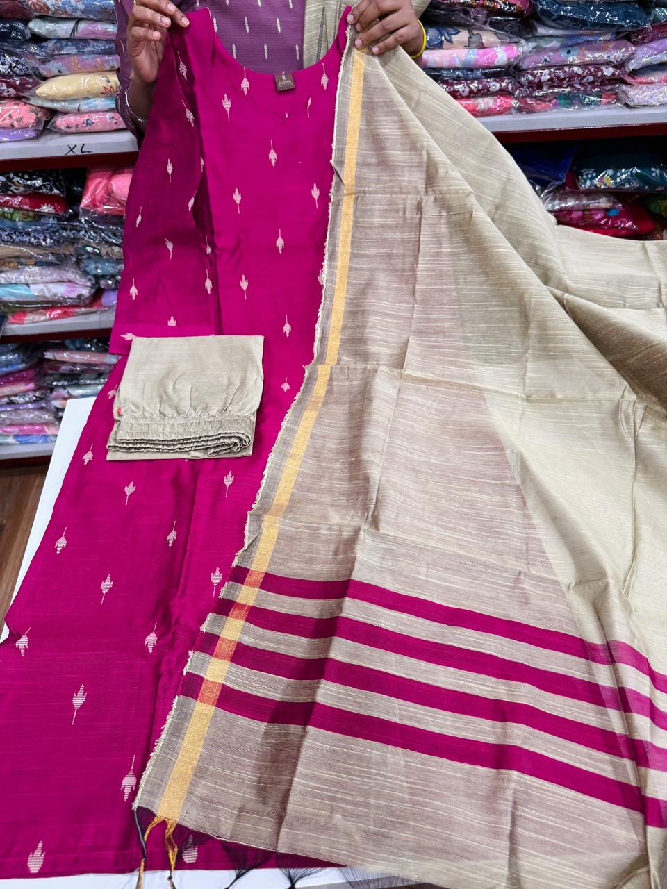 Raw Silk 3 Pc Set-Pink