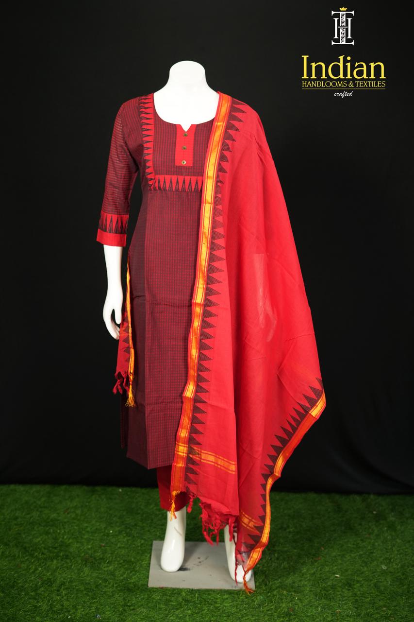 Handloom Cotton Chex-Maroon
