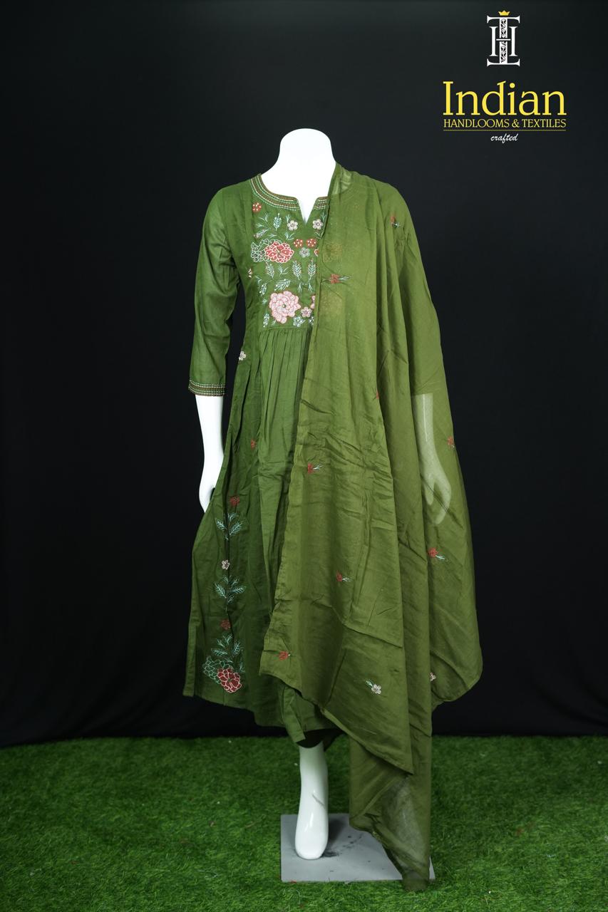 Designer Mul Cotton-Dark Green