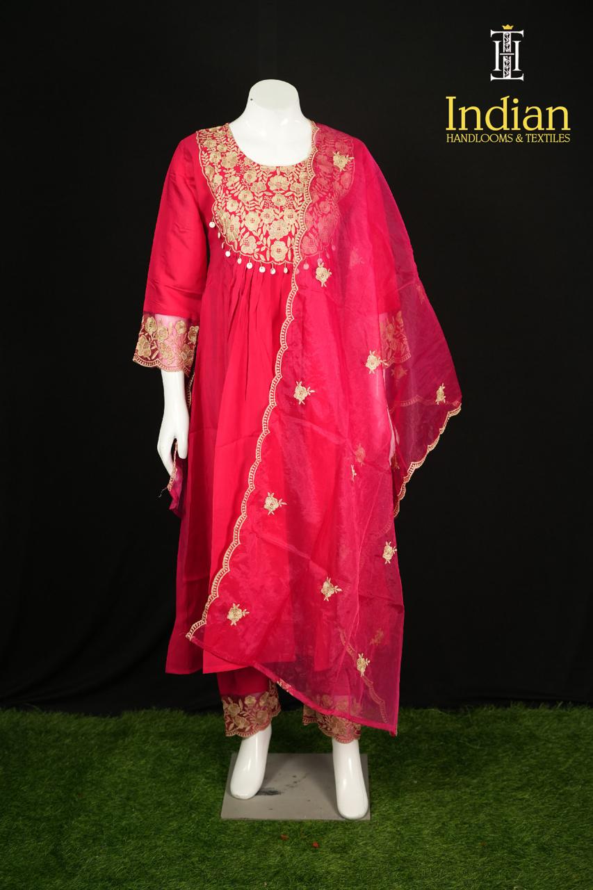Designer Roman Silk Set-Pink