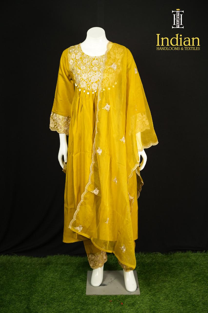Designer Roman Silk Set-Yellow