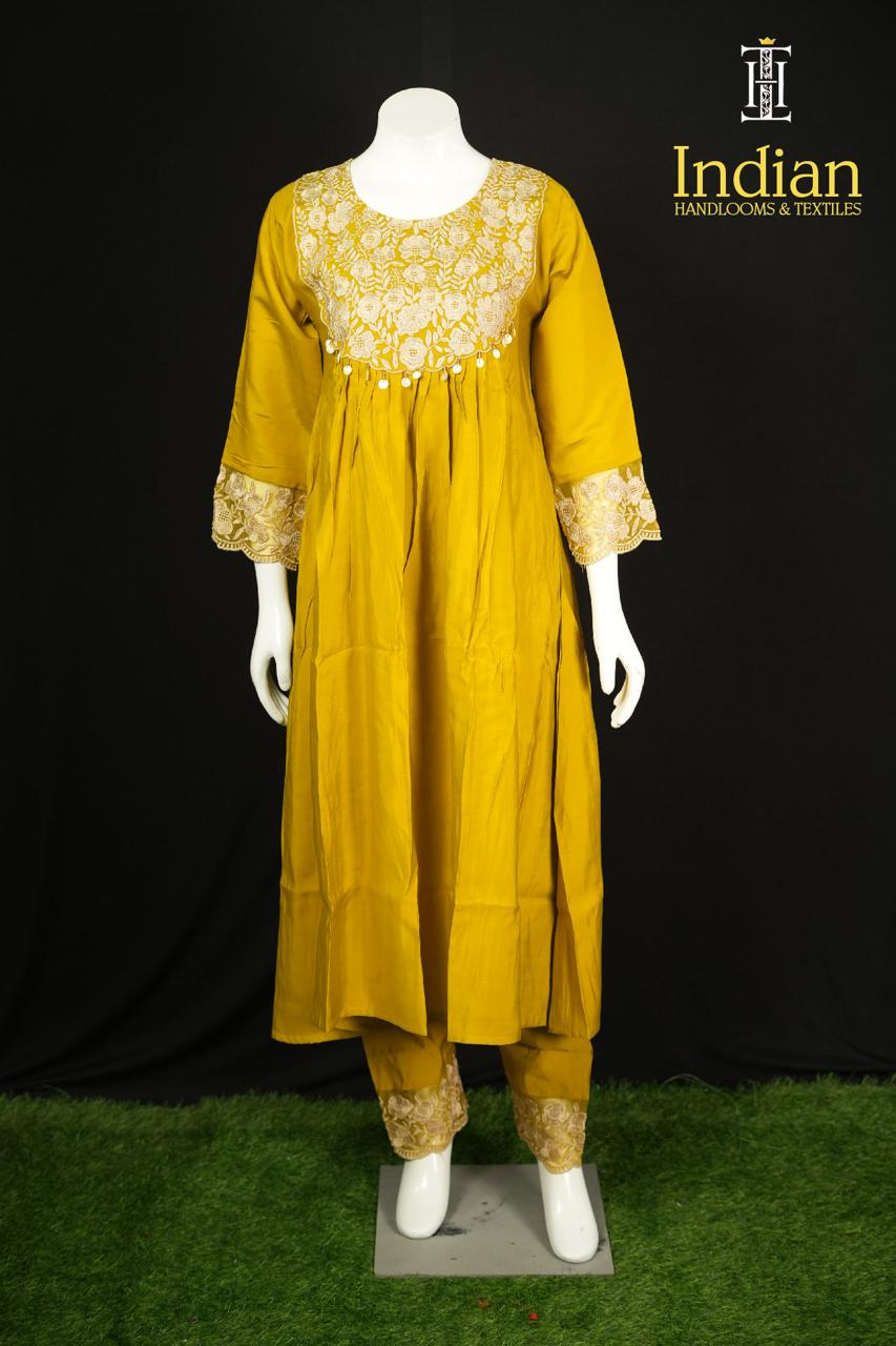 Designer Roman Silk Set-Yellow
