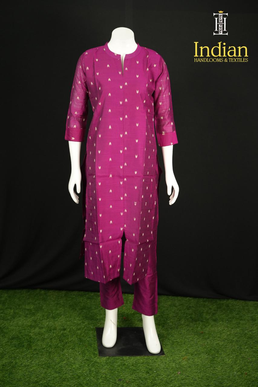 Raw Silk 2 Pc Set - Dark Pink