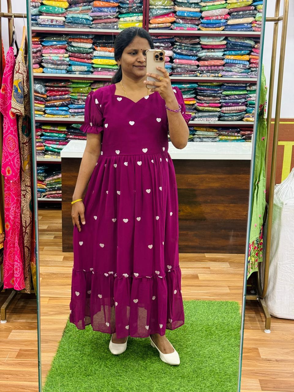 Hearts Georgette Frocks - Dark Pink