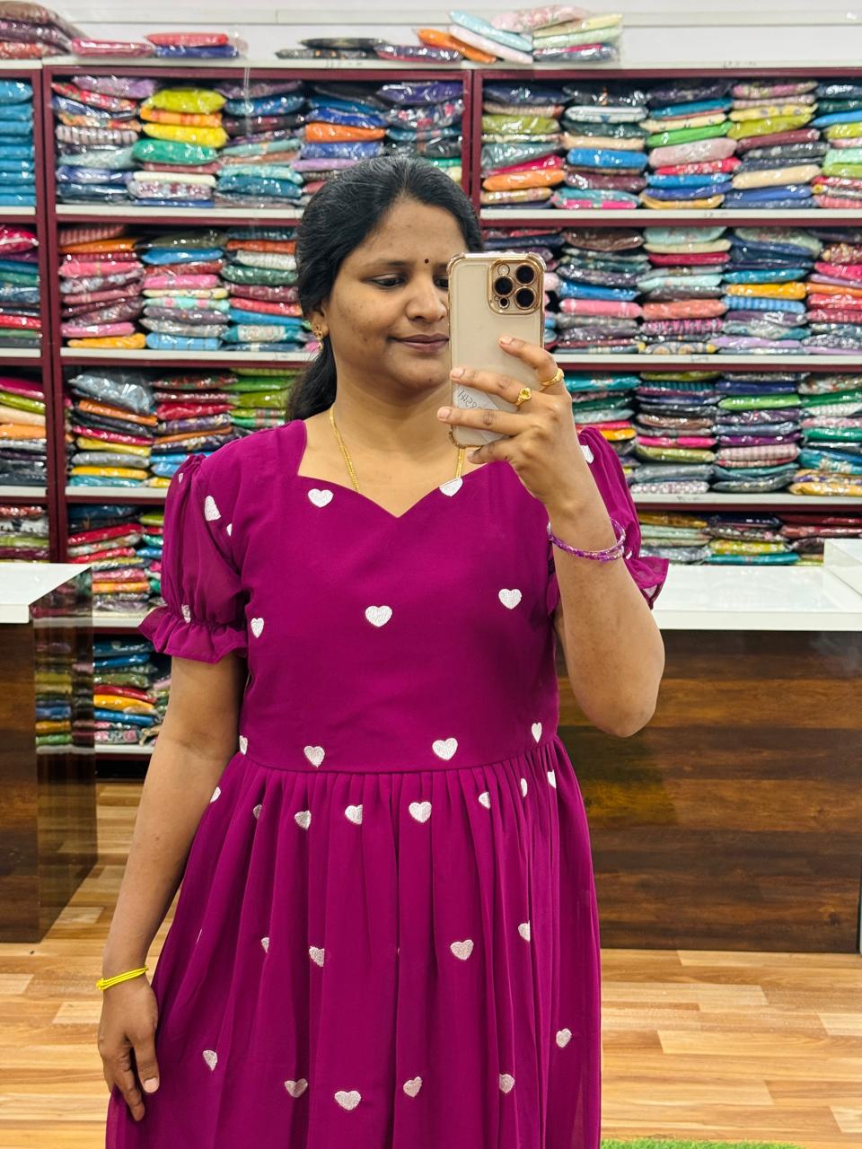 Hearts Georgette Frocks - Dark Pink