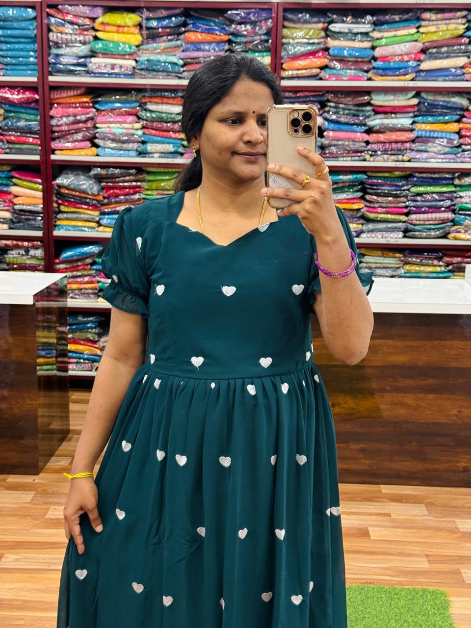 Hearts Georgette Frocks - Bottle Green