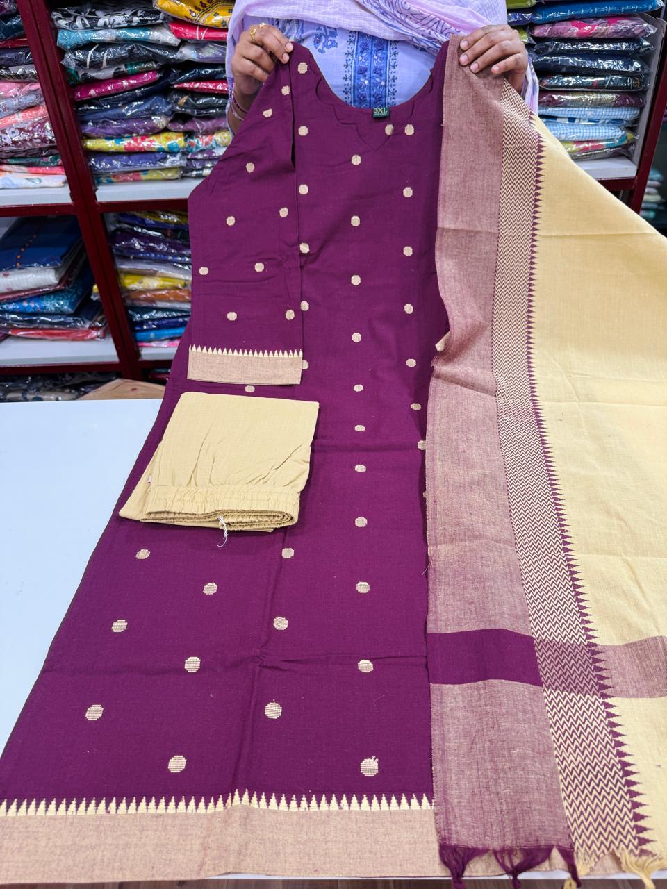 Plus Size Handloom Set-Maroon