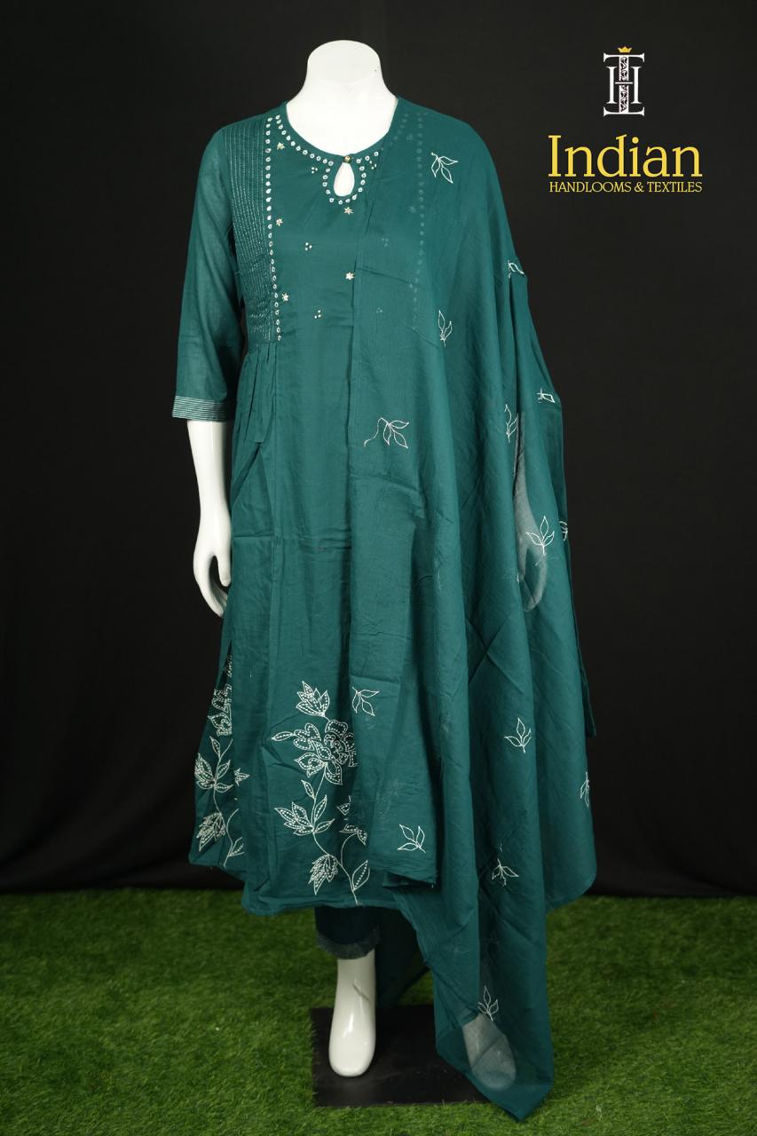 Designer Mul Cotton Set-Sea Green