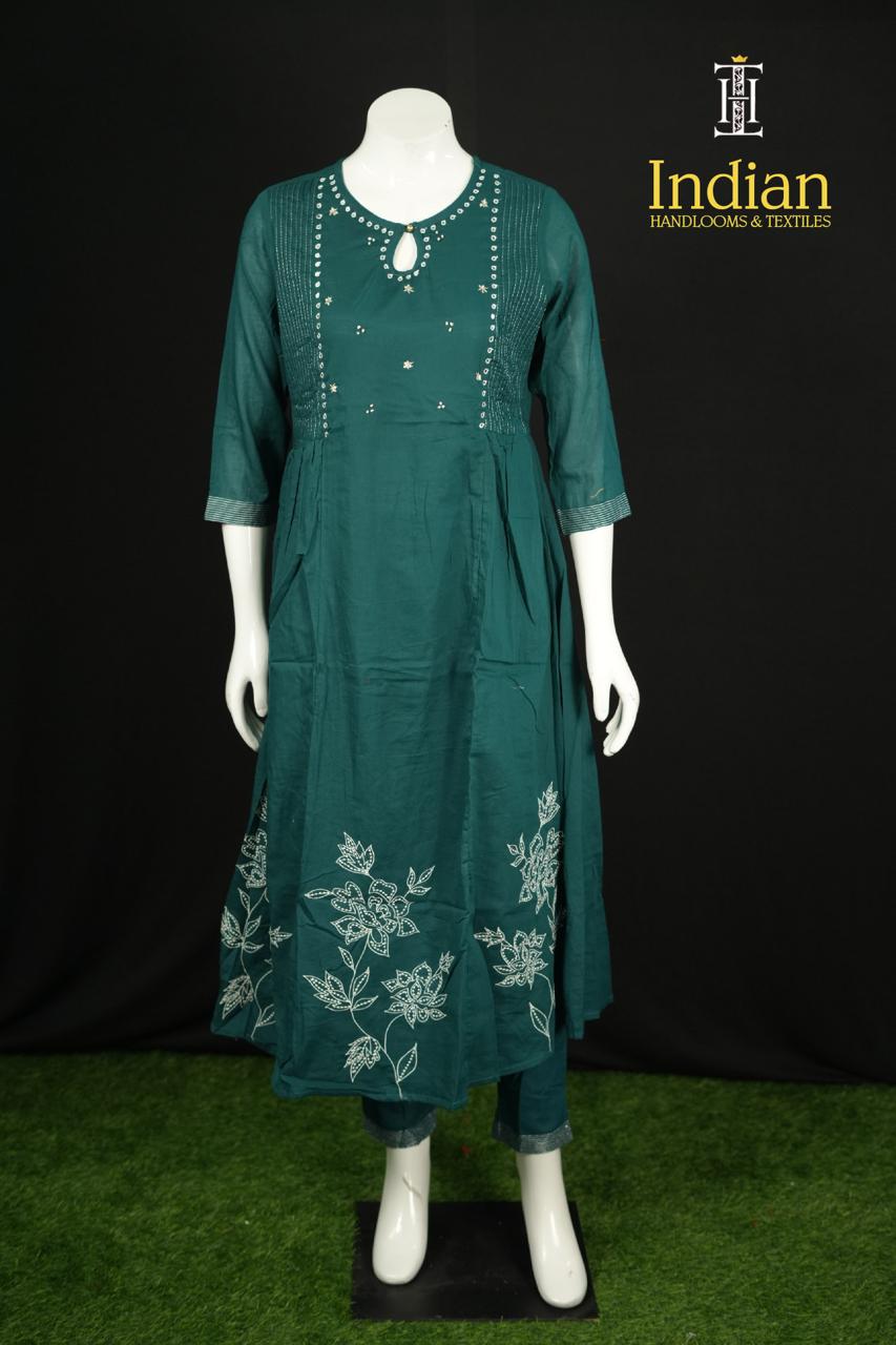 Designer Mul Cotton Set-Sea Green