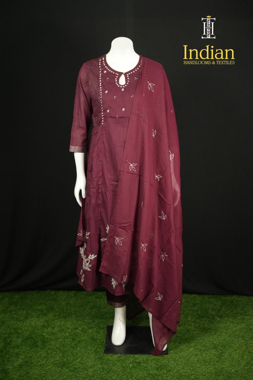 Designer Mul Cotton Set-Maroon