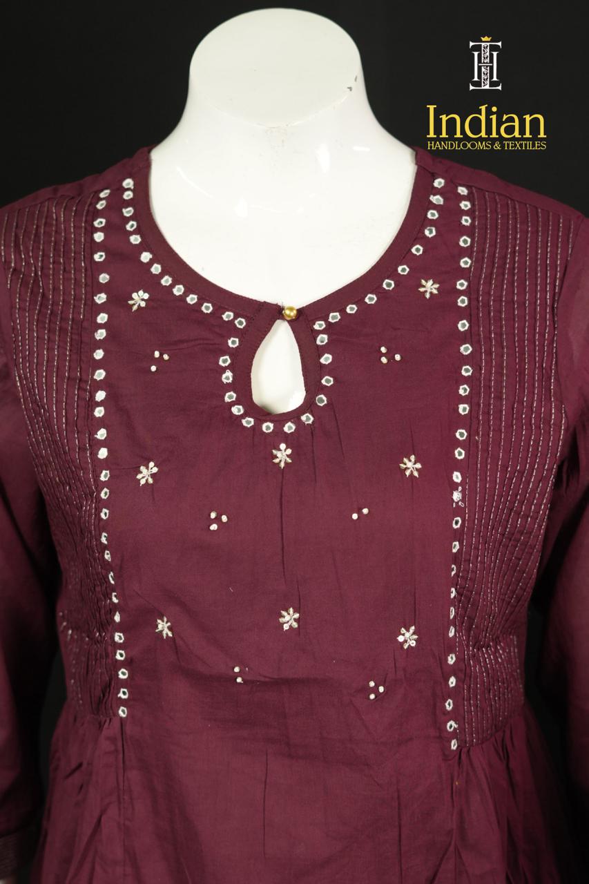 Designer Mul Cotton Set-Maroon
