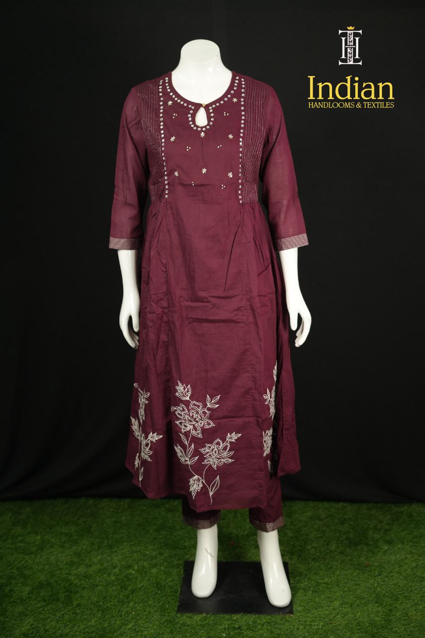 Designer Mul Cotton Set-Maroon