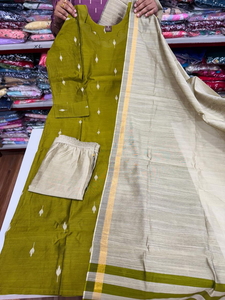 Raw Silk 3 Pc Set-Green