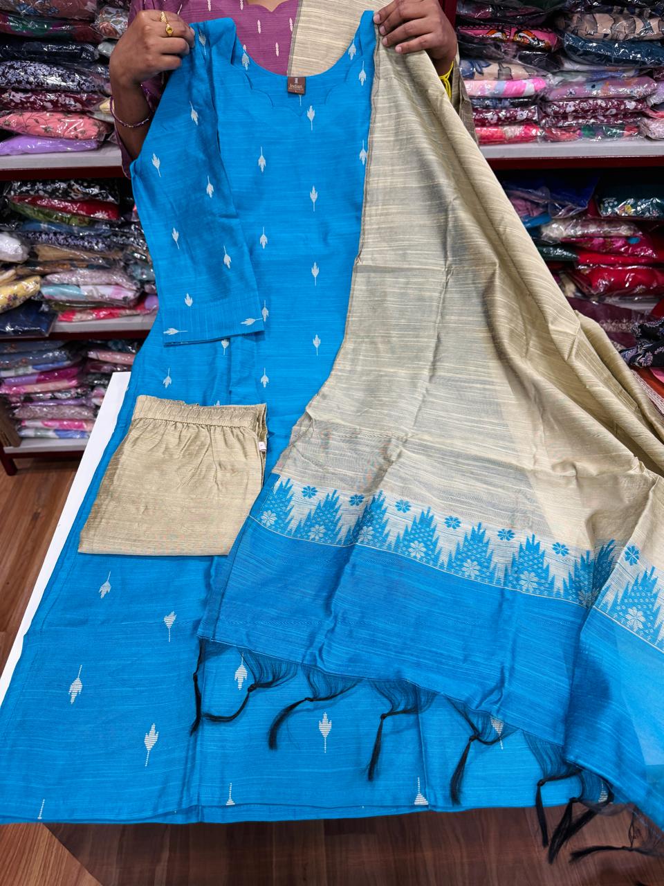 Raw Silk 3 Pc Set-Blue