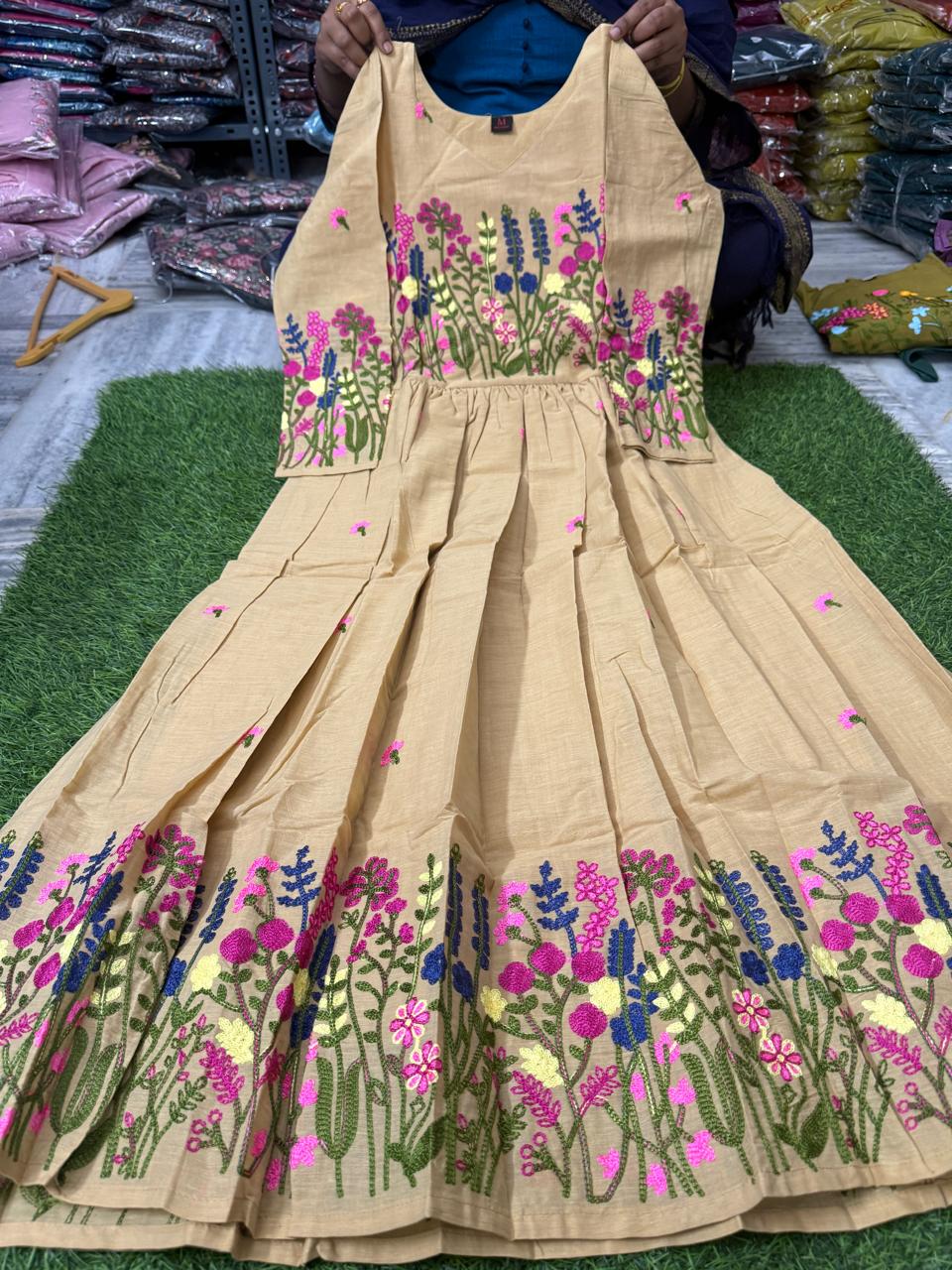 Mul Cotton Frocks-Half White