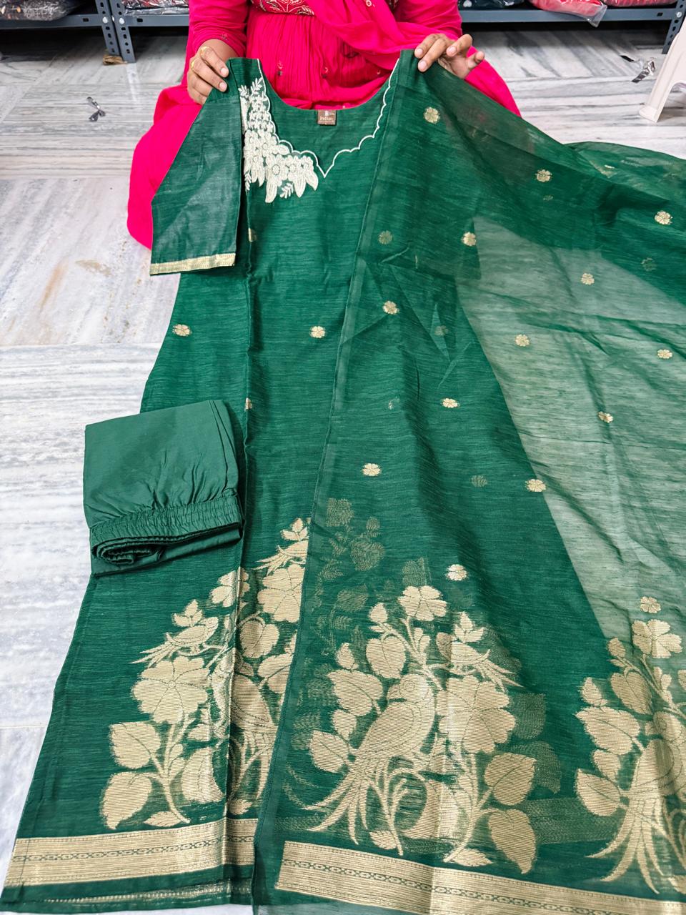 Designer Jamdani Set-Green