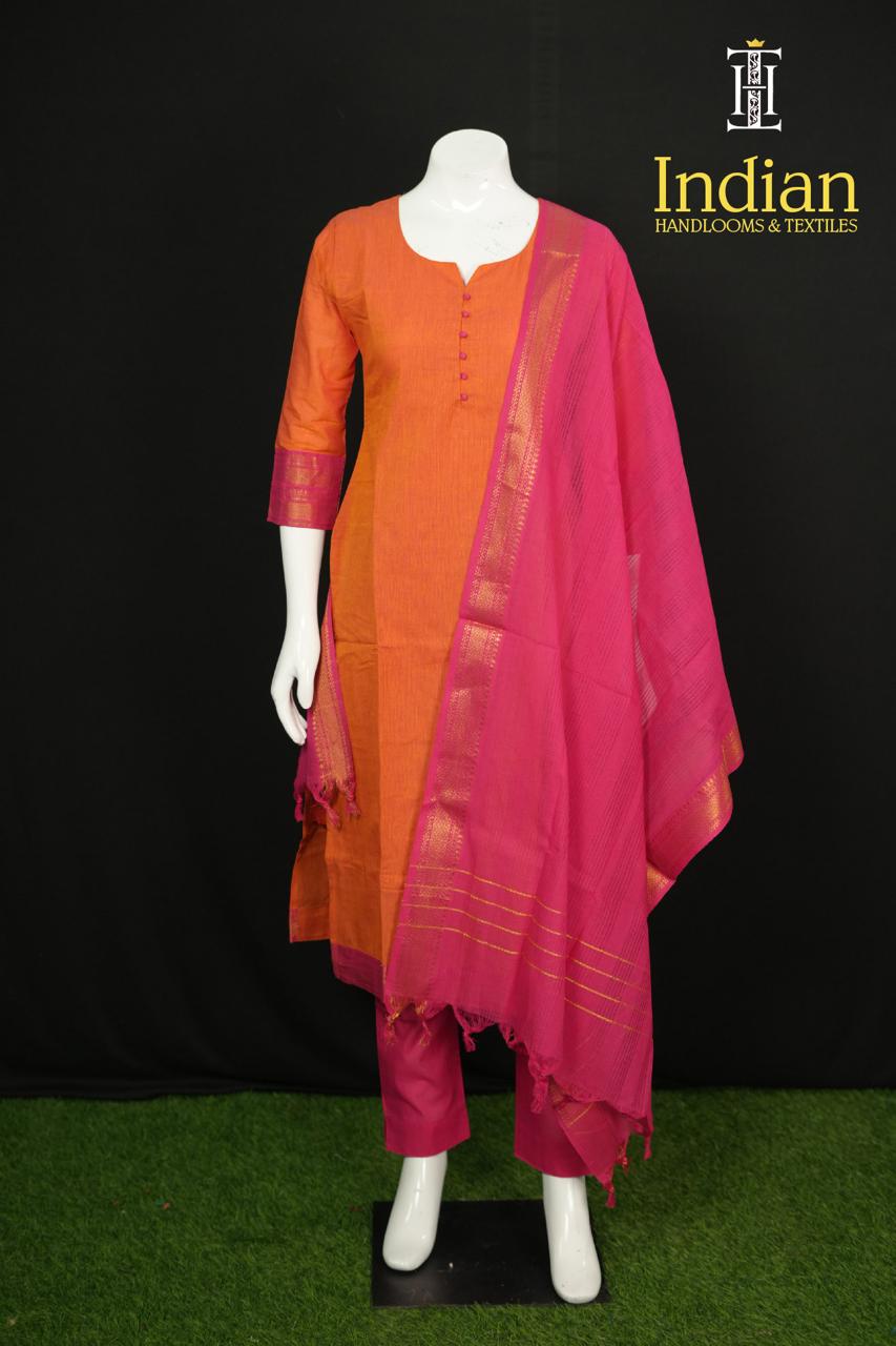Mangalagiri Cottton Set-Orange