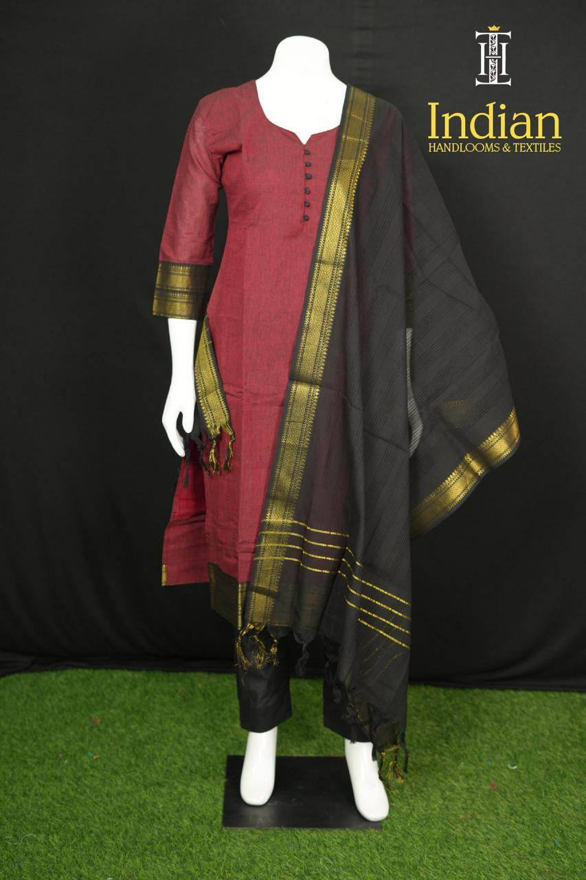 Mangalagiri Cottton Set-Maroon