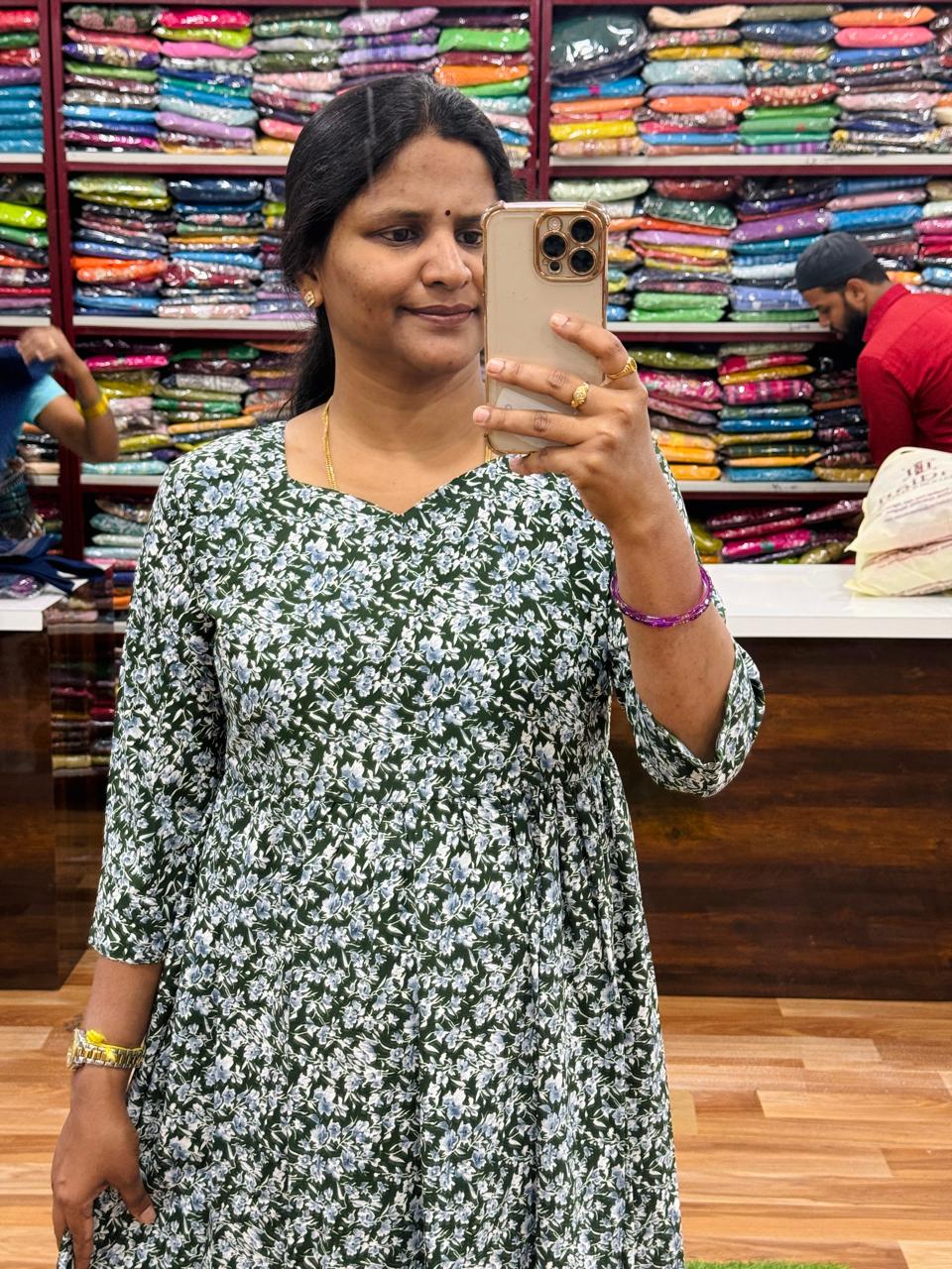 Floral Georgette Frocks-Green