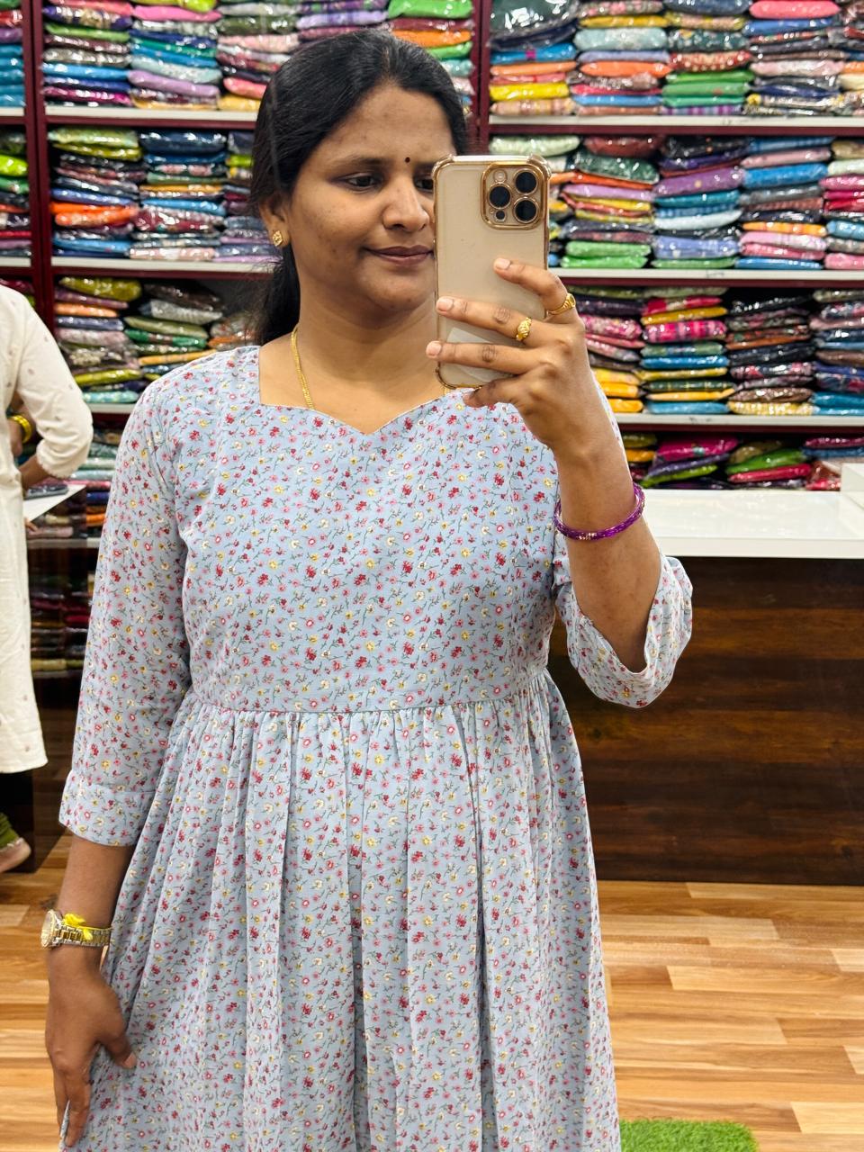 Floral Georgette Frocks-Powder Blue