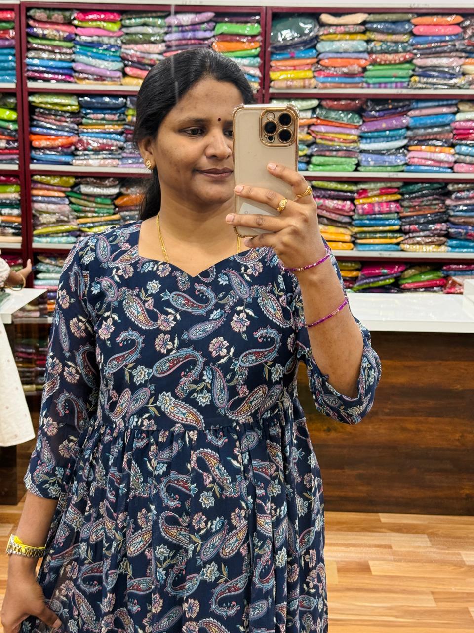 Floral Georgette Frocks-Navy Blue