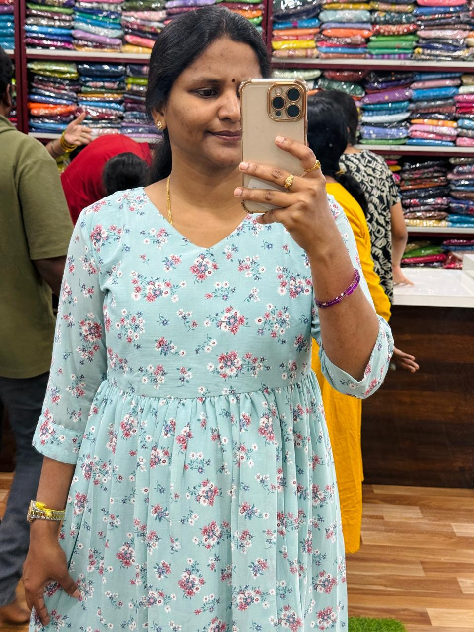 Floral Georgette Frocks-Sea Green