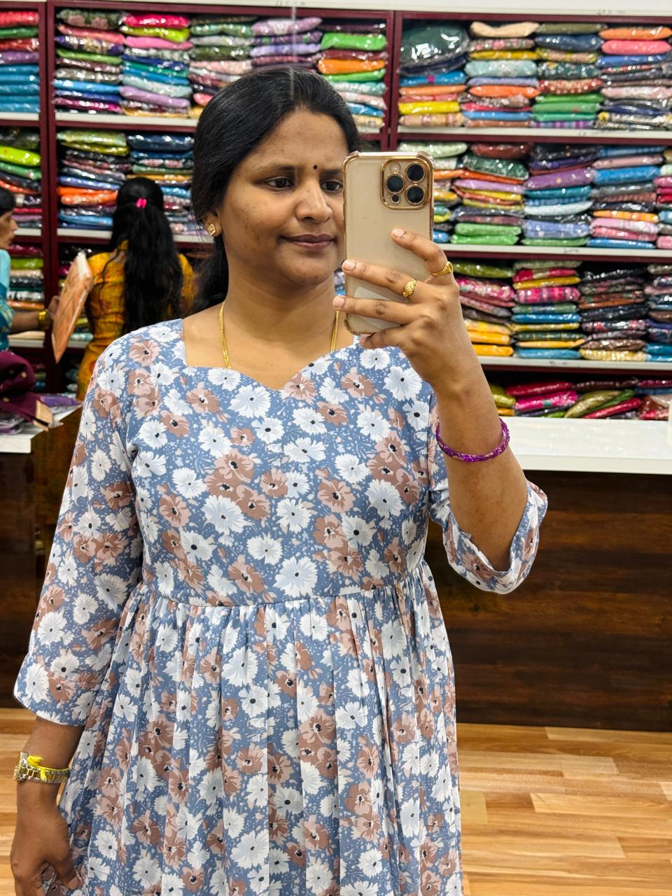 Floral Georgette Frocks-Snow Blue