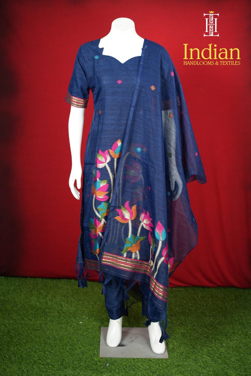Premium Jamdhani Set-Dark Blue