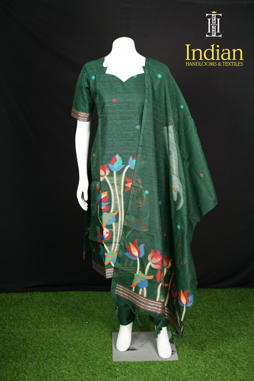 Premium Jamdhani Set-Dark Green