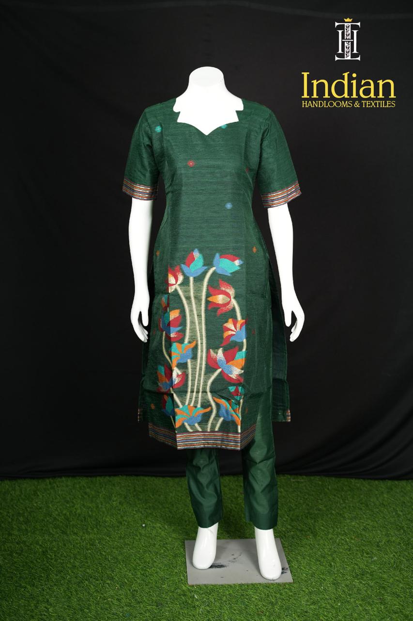 Premium Jamdhani Set-Dark Green