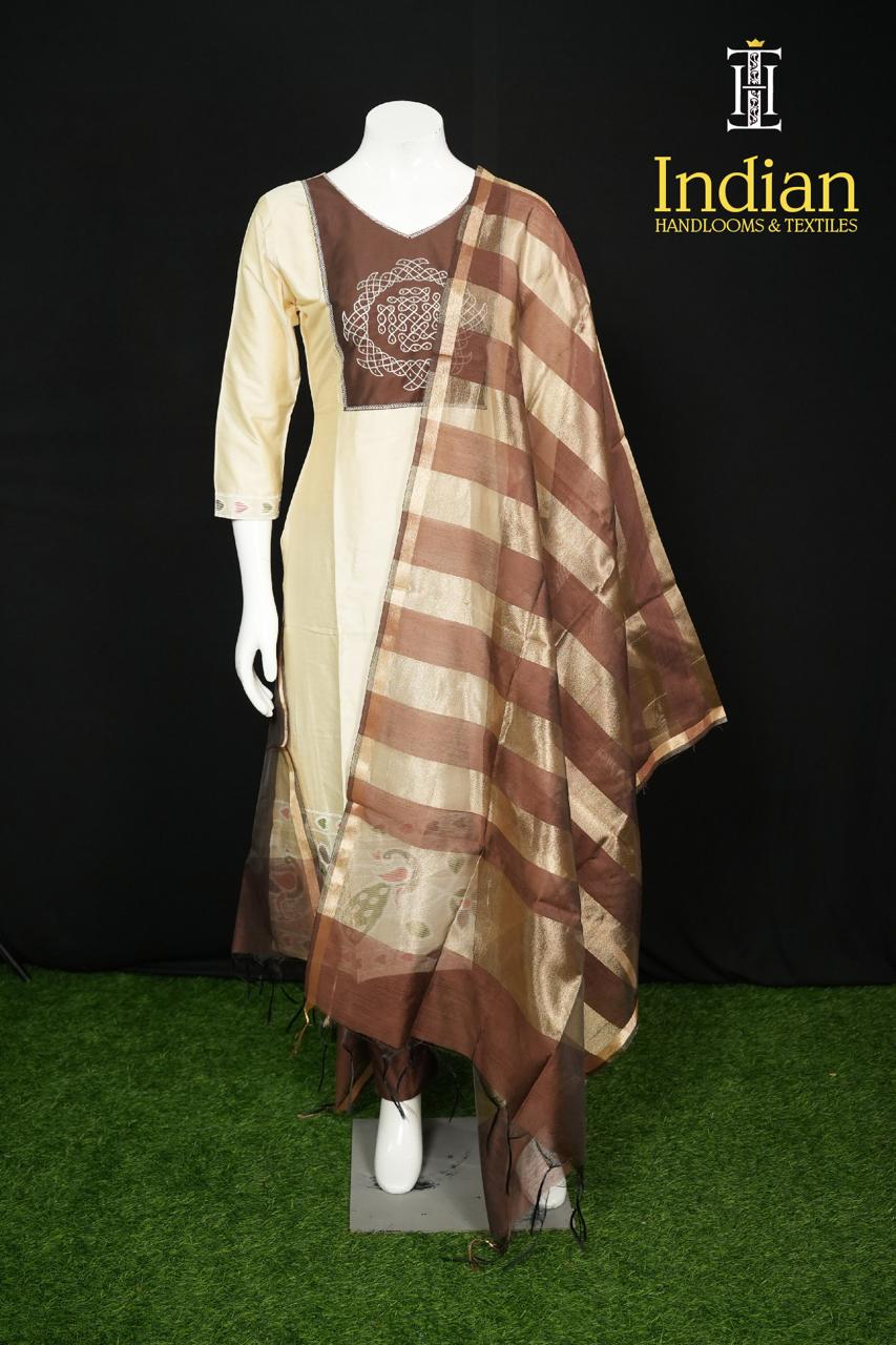 Designer Raw Silk Set-Half White