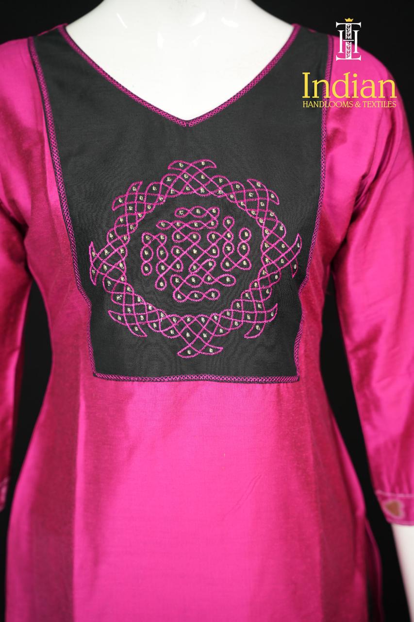 Designer Raw Silk Set-Dark Pink