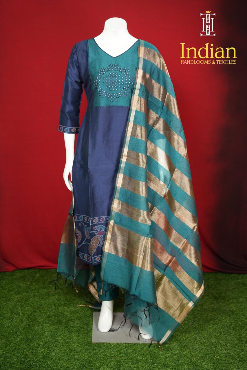 Designer Raw Silk Set-Dark Blue