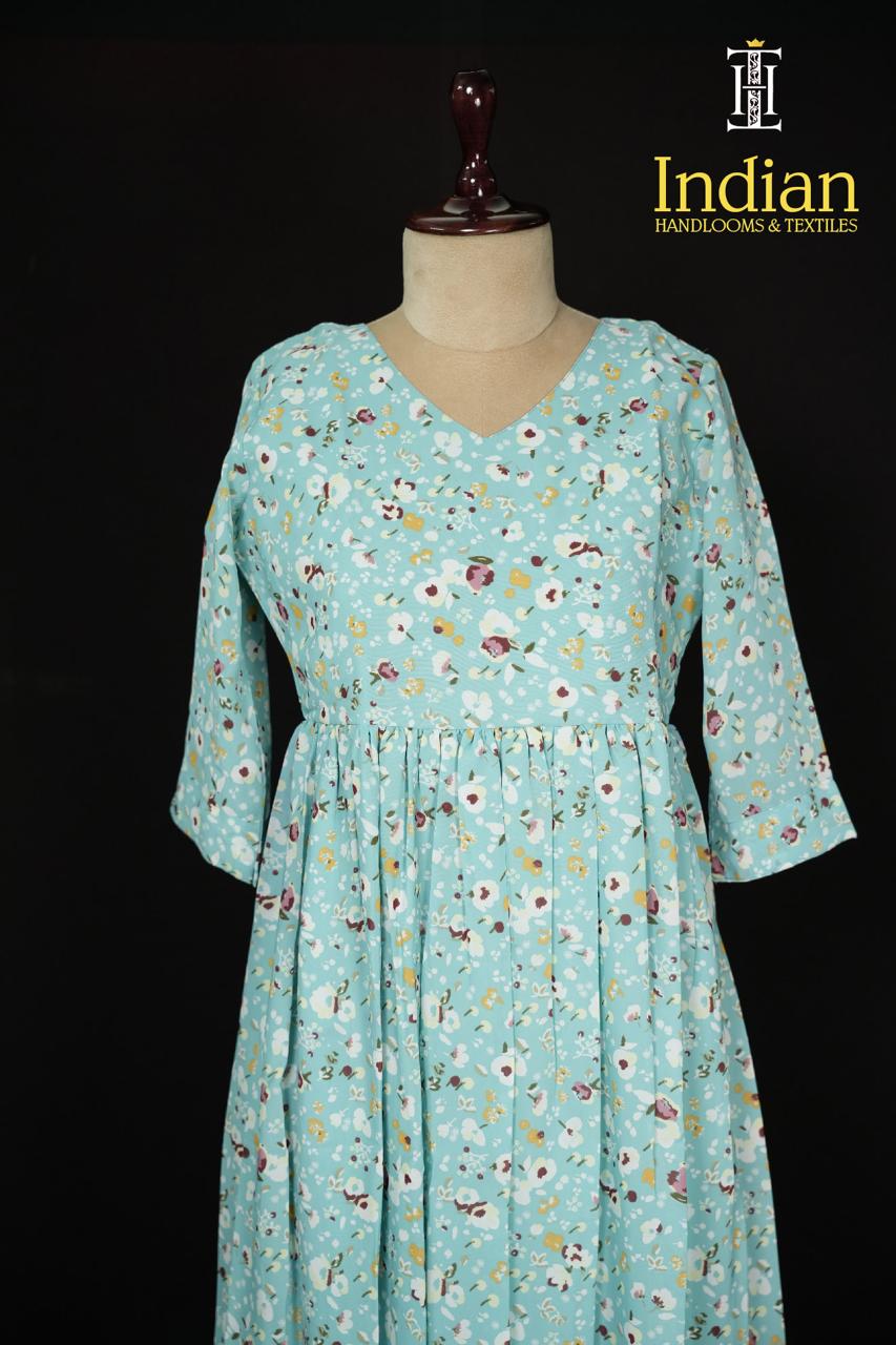 Floral Georgette Frocks-Sky Blue 1