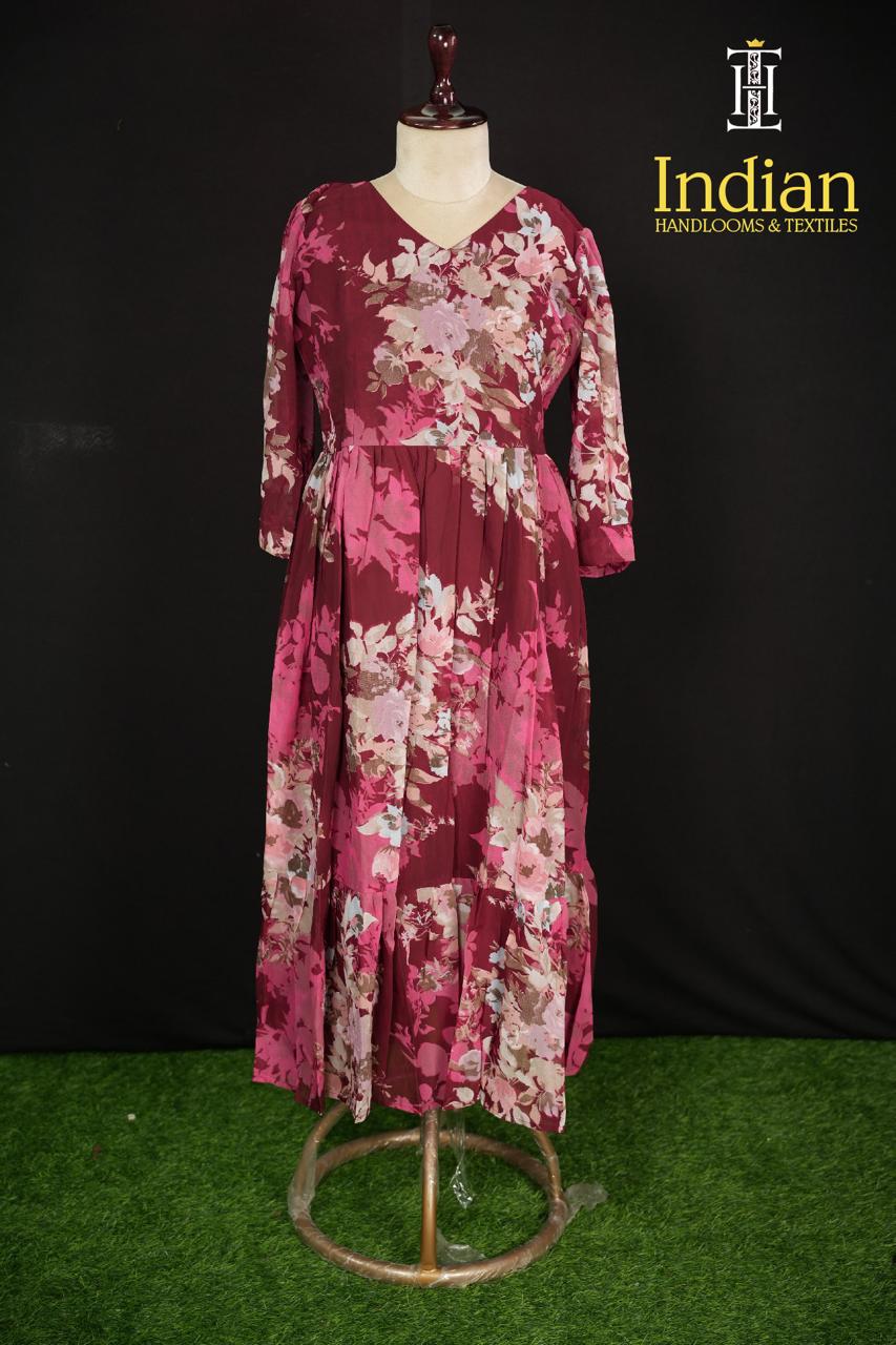 Floral Georgette Frocks-Maroon