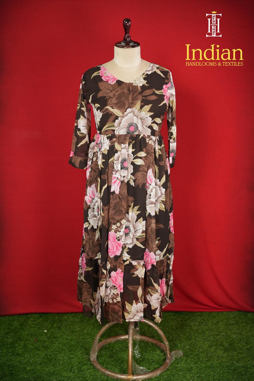 Floral Georgette Frocks- Brown 1