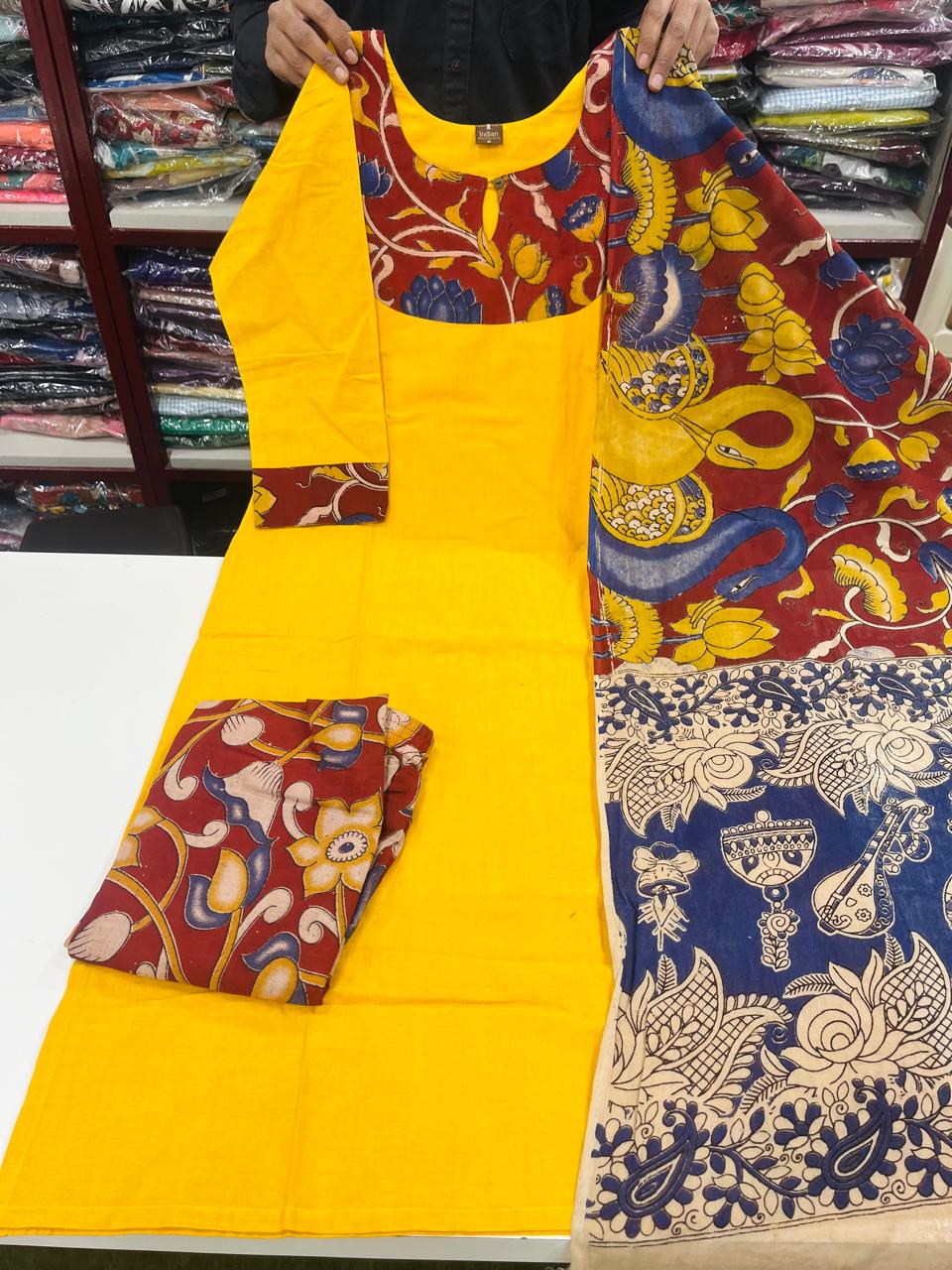 Kalamkari 3Pc Set- Yellow
