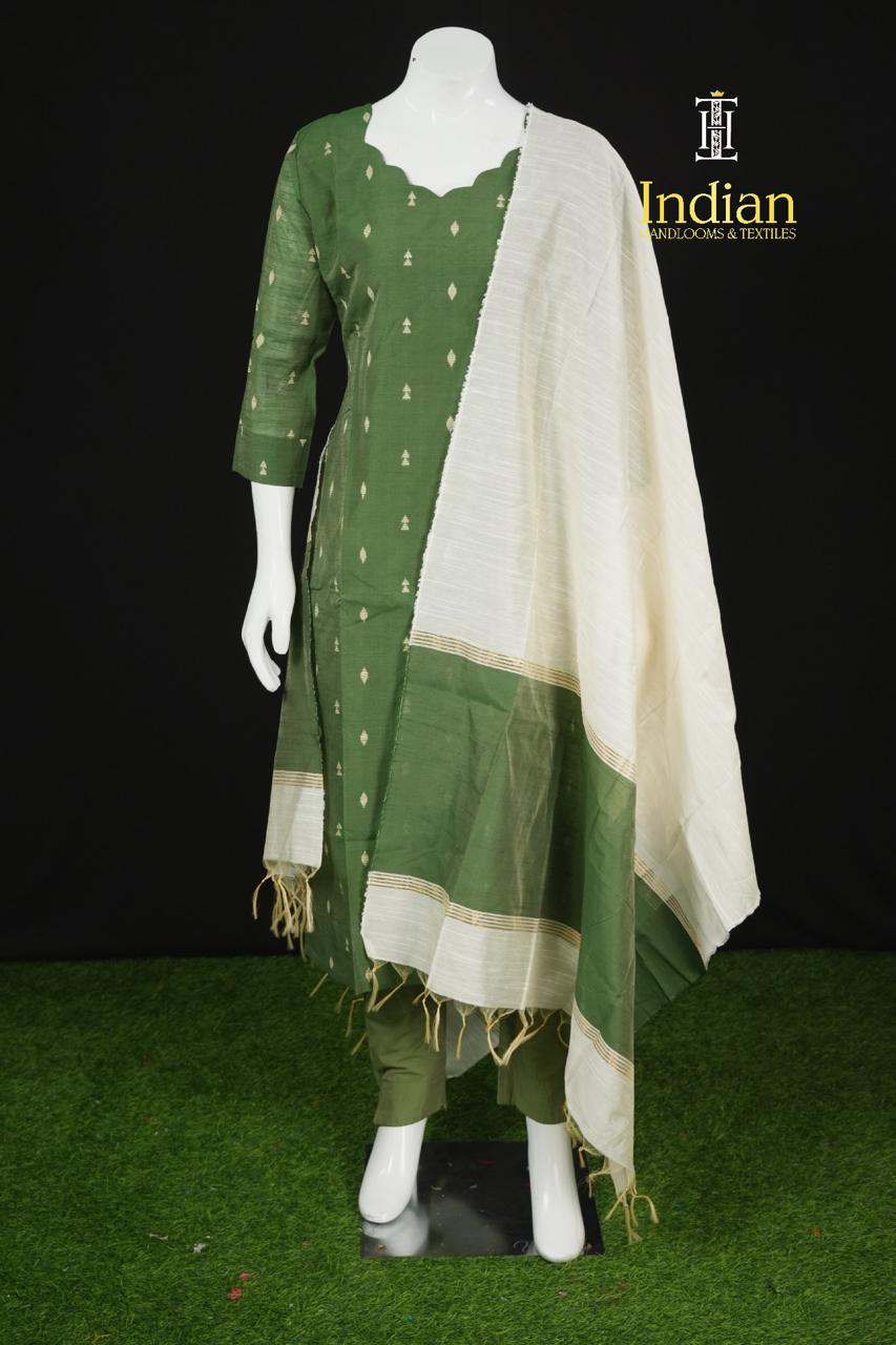 Premium Raw Silk 3 Pc Set-Olive Green