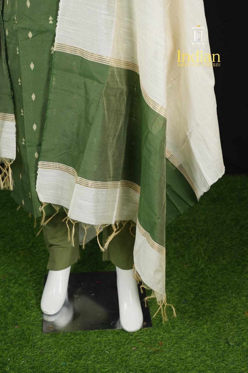 Premium Raw Silk 3 Pc Set-Olive Green