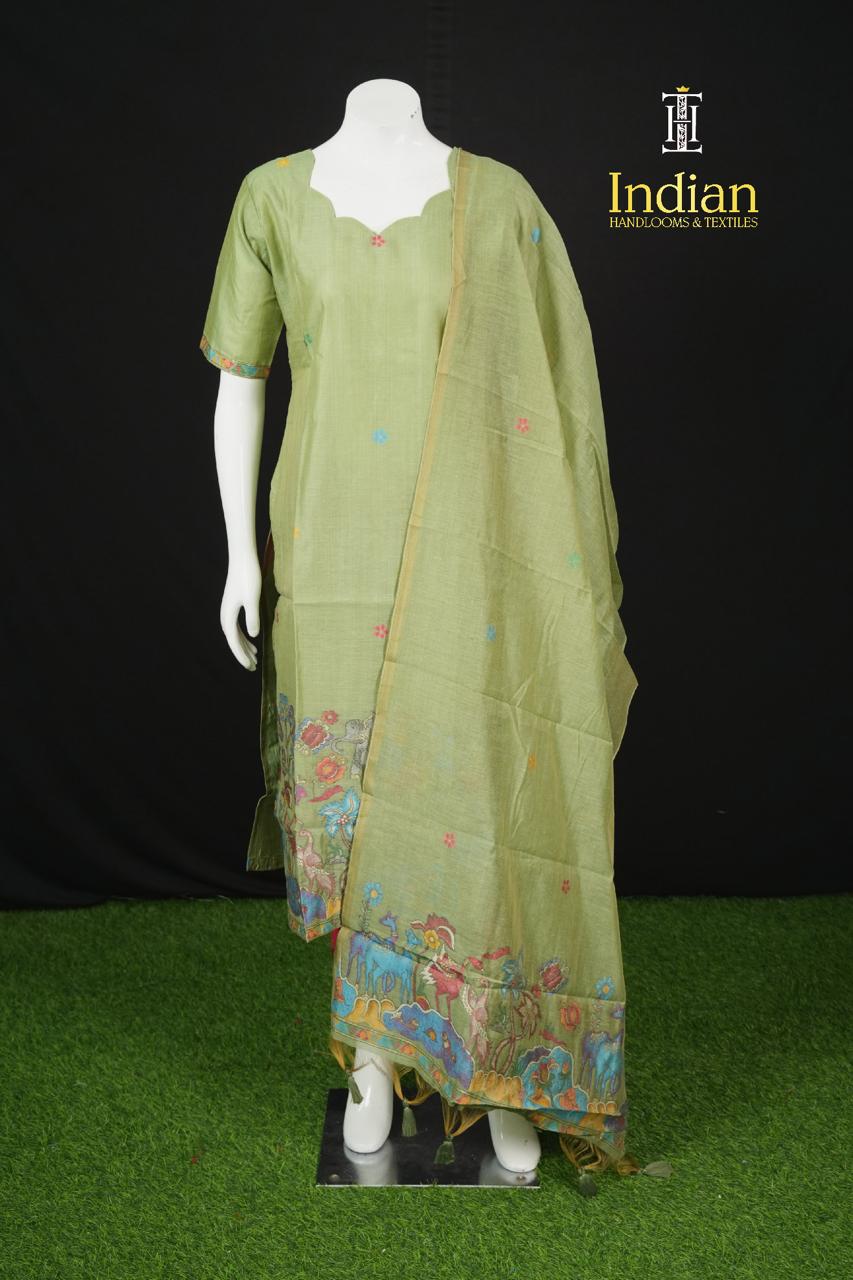 Premium Jamdhani Set-Pista Green