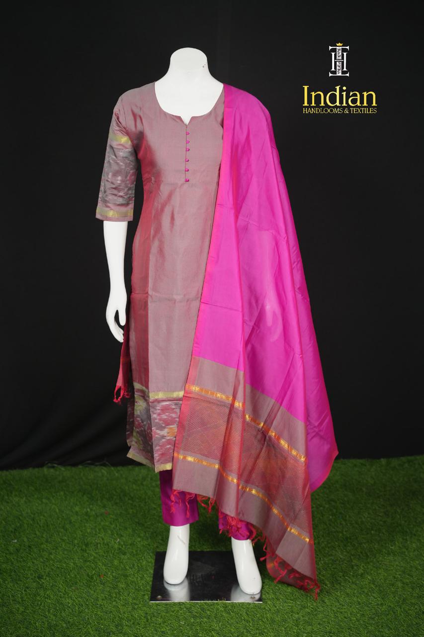 Pochampally Sico Pattu- Pinkish Grey