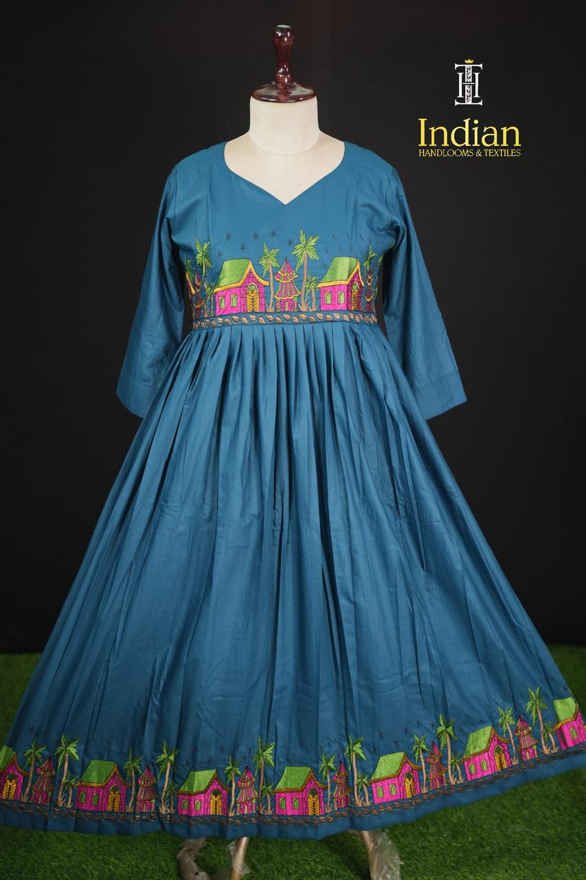 Soft Crepe Cotton Frocks- Blue