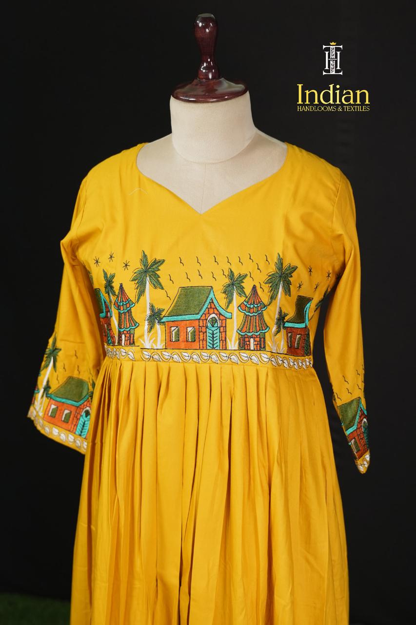 Soft Crepe Cotton Frocks-  Yellow