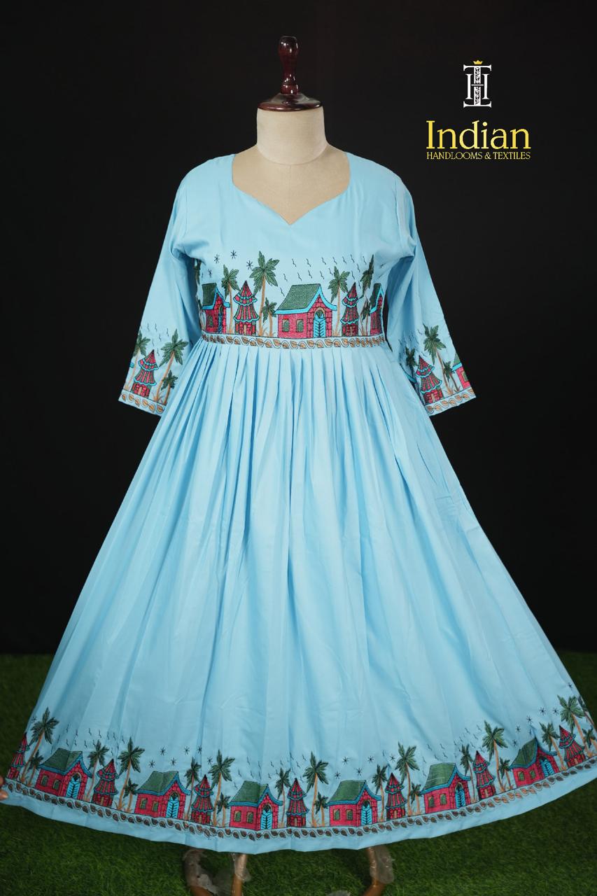 Soft Crepe Cotton Frocks- Lite Blue