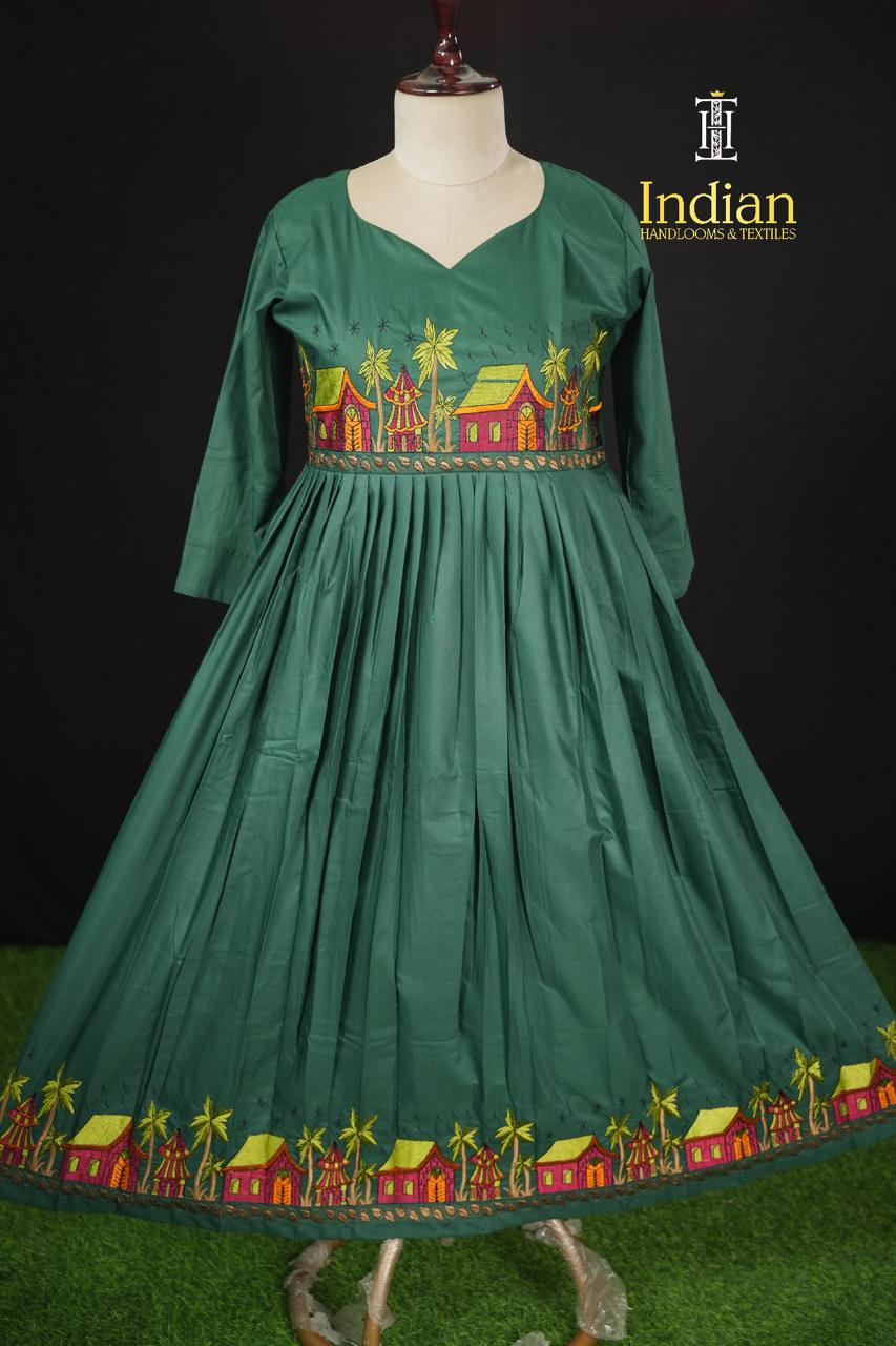 oft Crepe Cotton Frocks- Dark Green 1