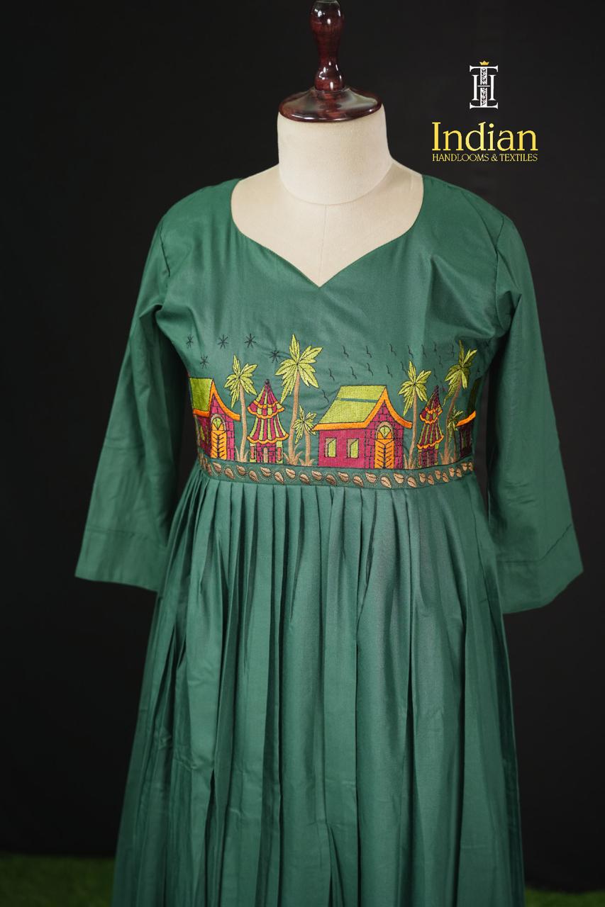 oft Crepe Cotton Frocks- Dark Green 1