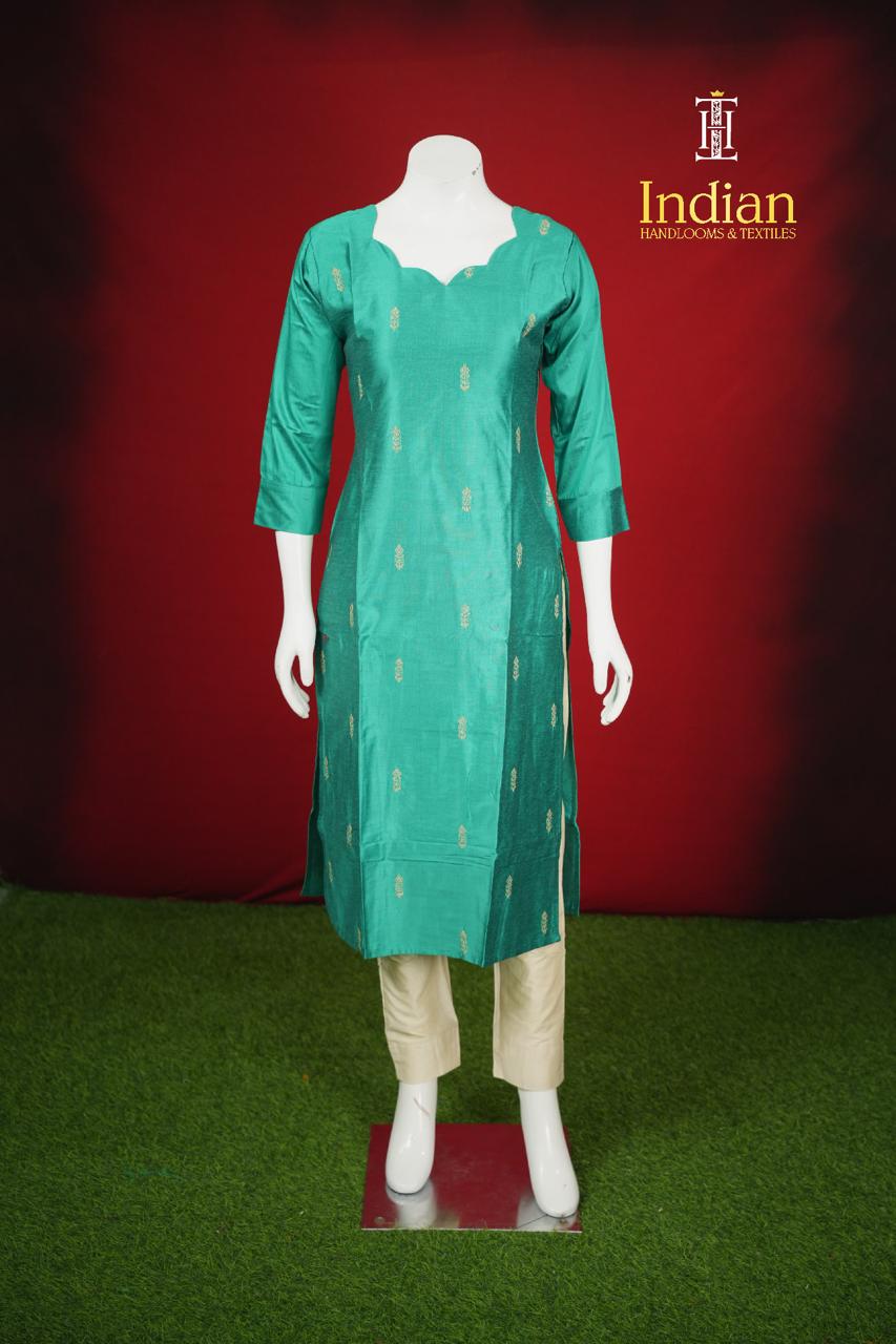 Contrast Raw Silk Sets 1- Sea Green