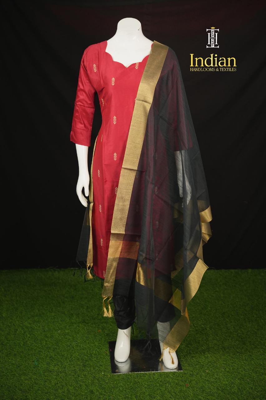 Contrast Raw Silk Sets 1- Red