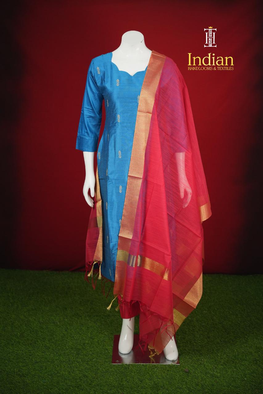 Contrast Raw Silk Sets 1- Blue