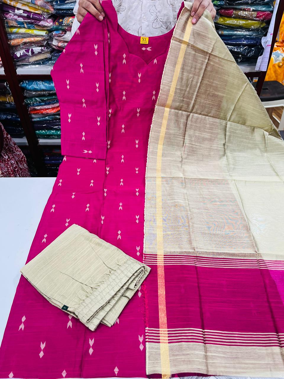 Premium Raw Silk Sets 1 - Rani Pink